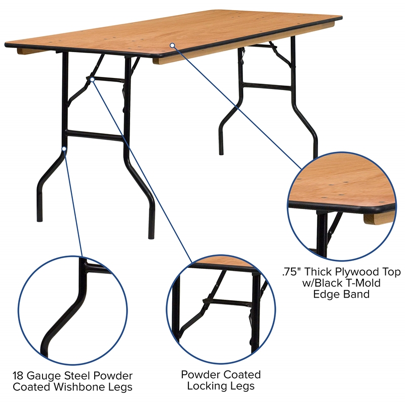 Bowery Hill Wood Black Folding Banquet Table Rectangular 72