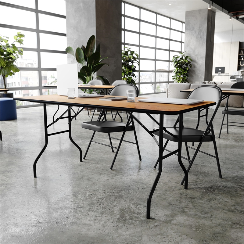Bowery Hill Wood Black Folding Banquet Table Rectangular 72