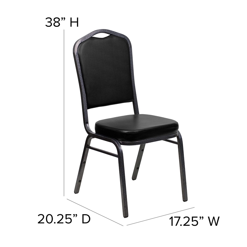 Bowery Hill Vinyl/Steel Crown Back Banquet Stacking Chair in Black