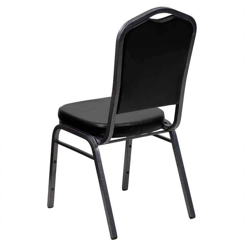 Bowery Hill Vinyl/Steel Crown Back Banquet Stacking Chair in Black