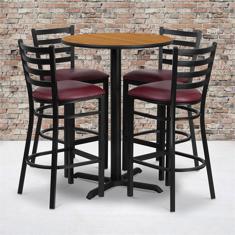 Bowery Hill 5 Piece Round Laminate Table Set in Natural and Black