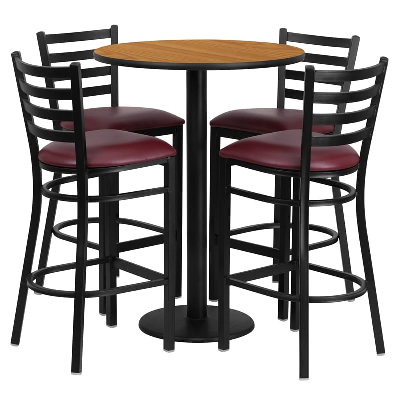 Bowery Hill 5 Piece Round Laminate Table Set in Natural and Black