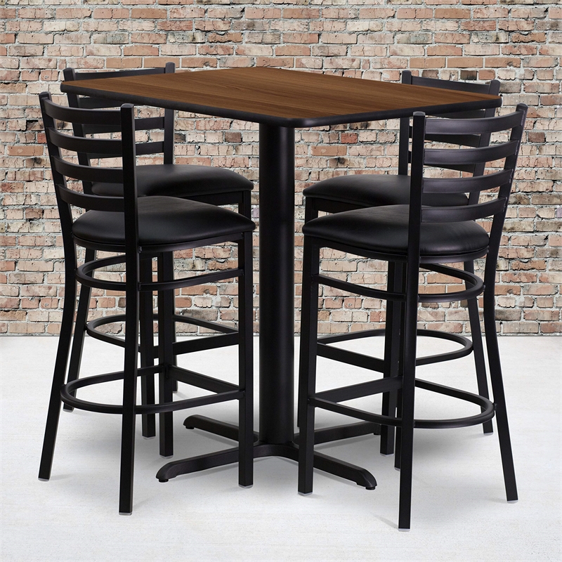 Bowery Hill 5 Piece Rectangular Table Set in Walnut and Black
