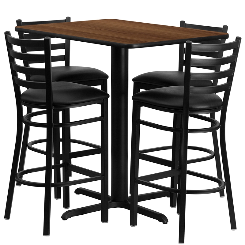Bowery Hill 5 Piece Rectangular Table Set in Walnut and Black