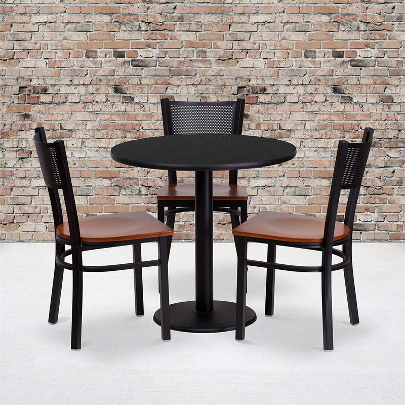 Bowery Hill 5 Piece Round Laminate Table Set in Black and Cherry