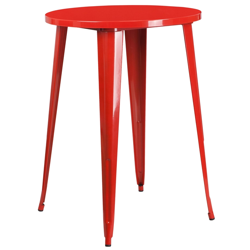 Bowery Hill 3 Piece Round Steel Metal Indoor/Outdoor Pub Set in Red