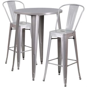 Bowery Hill 3 Piece 30&quot Round Metal Patio Pub Set in Silver