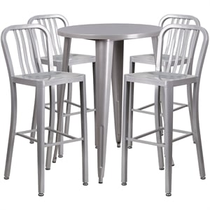 Bowery Hill 5 Piece 30&quot Round Metal Patio Pub Set in Silver