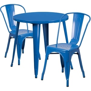 Bowery Hill 3 Piece 30&quot Round Metal Patio Dining Set in Blue
