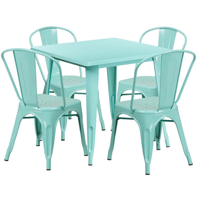 Bowery Hill 5 Piece Metal Patio Dining Set in Mint Green