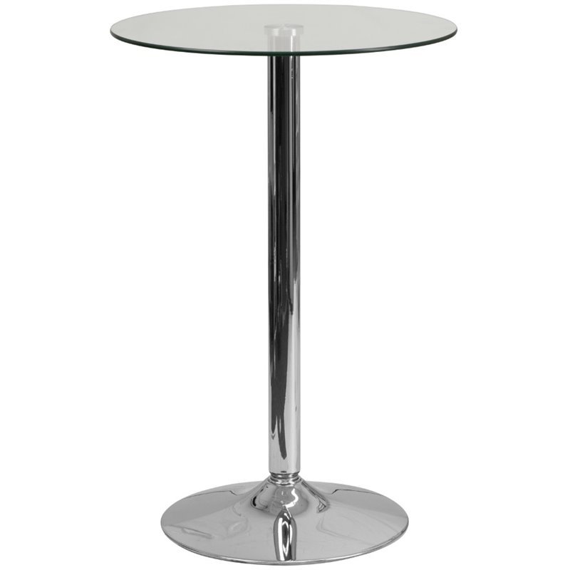 Bowery Hill Glass Clear Bar Table Round Adjustable 23.5