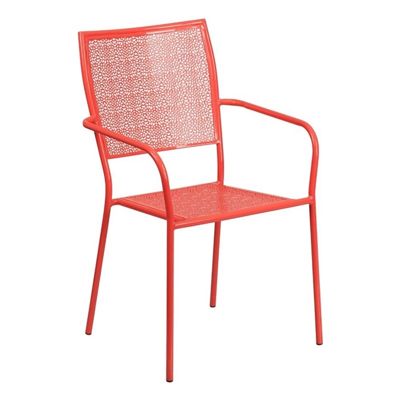 Bowery Hill Steel Metal Integrated Arms Patio Chair in Coral Pink