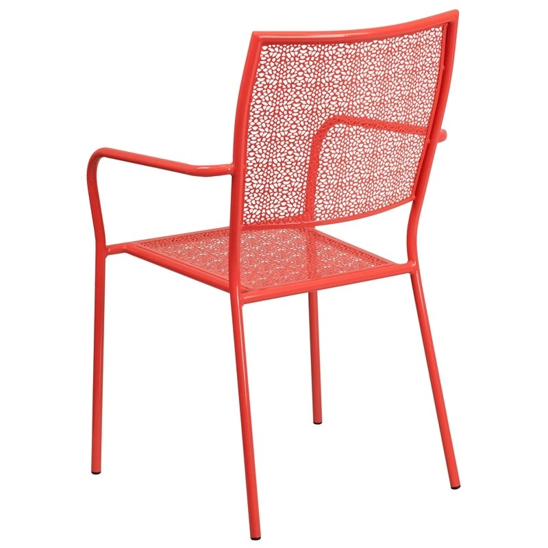 Bowery Hill Steel Metal Integrated Arms Patio Chair in Coral Pink