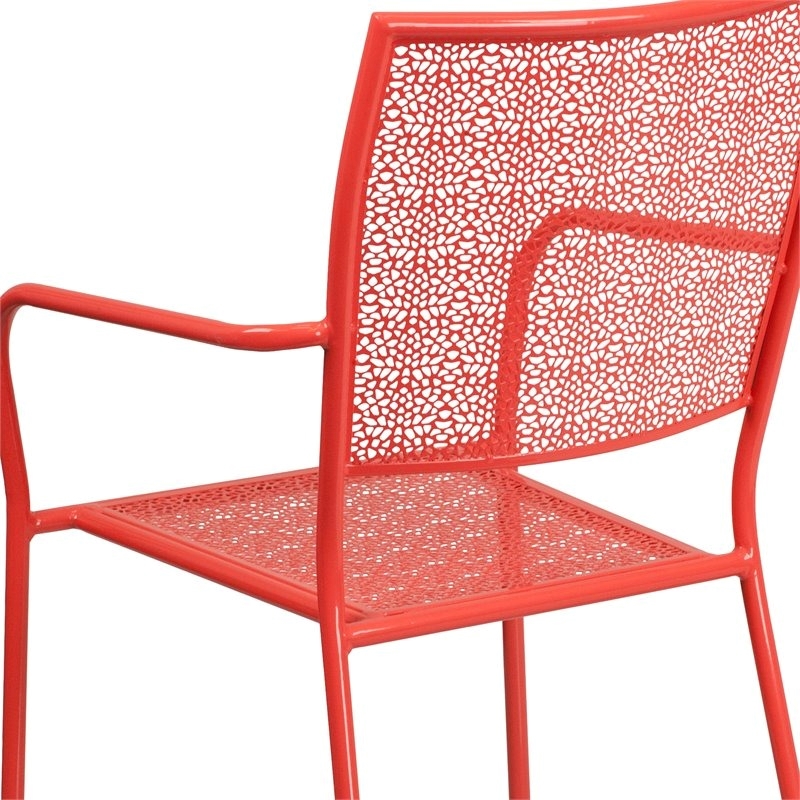 Bowery Hill Steel Metal Integrated Arms Patio Chair in Coral Pink