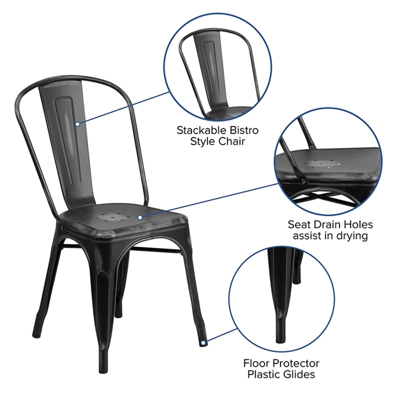 Bowery Hill Metal Distressed Black Dining Chair Rectangular Lightweight 33.5