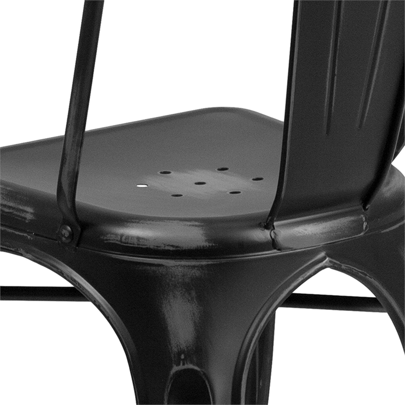 Bowery Hill Metal Distressed Black Dining Chair Rectangular Lightweight 33.5