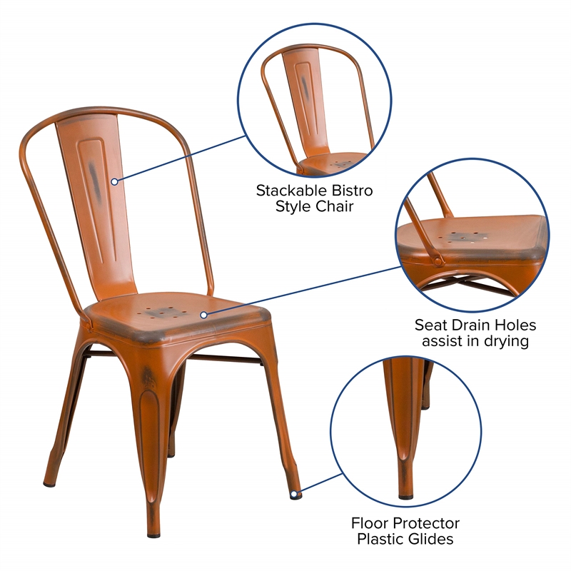 Bowery Hill Metal Dining Chair in Distressed Orange