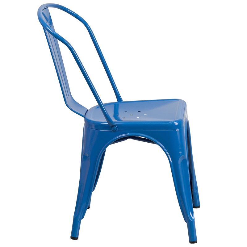 Bowery Hill 5 Piece Square Metal Dining Set in Blue