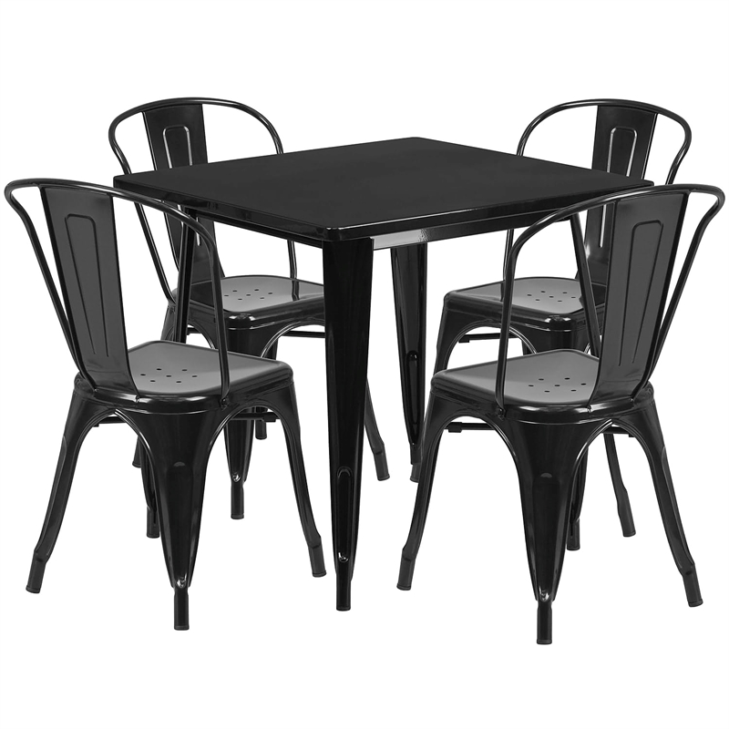 Bowery Hill 5 Piece Square Metal Dining Set in Green