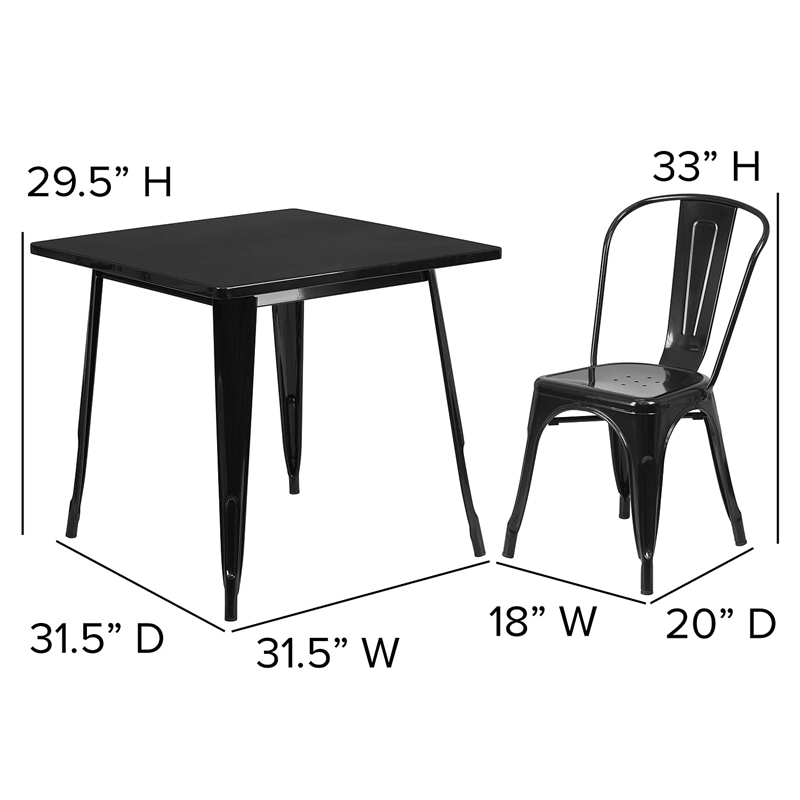 Bowery Hill 5 Piece Square Metal Dining Set in Green