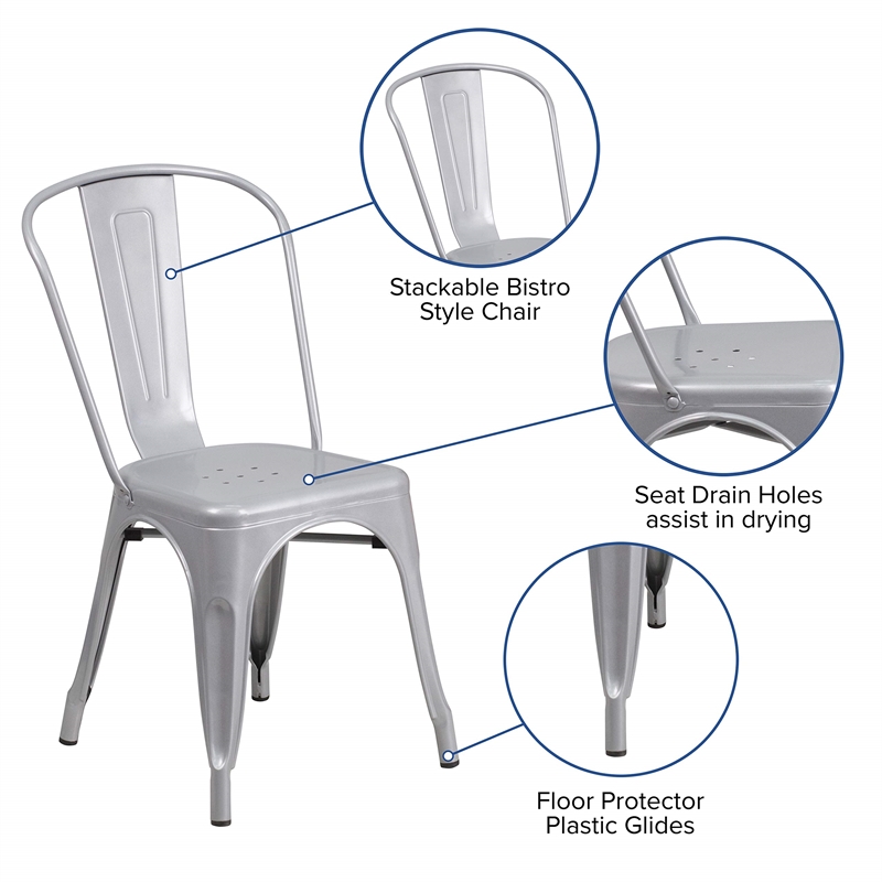 Bowery Hill 5 Piece Square Metal Dining Set in Silver