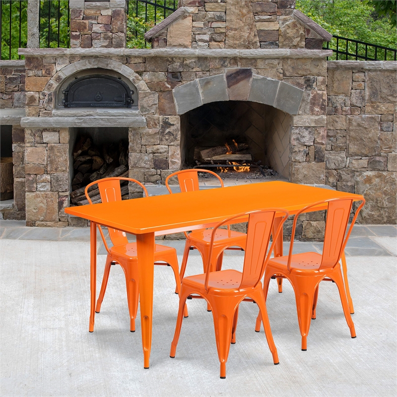 Bowery Hill 5 Piece Metal Dining Set in Orange