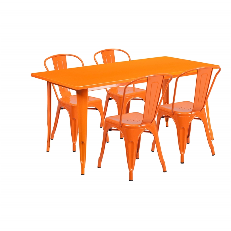 Bowery Hill 5 Piece Metal Dining Set in Orange