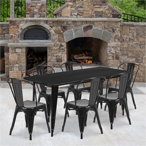 Bowery Hill 7 Piece Metal Dining Set in Blue