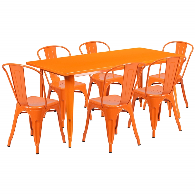 Bowery Hill 7 Piece Metal Dining Set in Orange