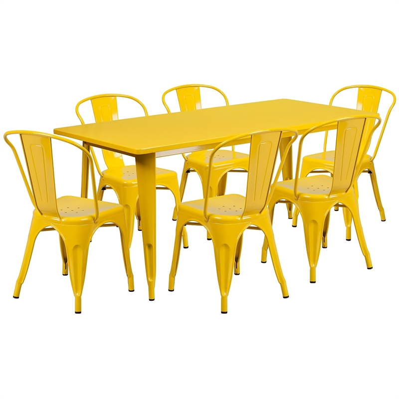 Bowery Hill 7 Piece Metal Dining Set in Yellow