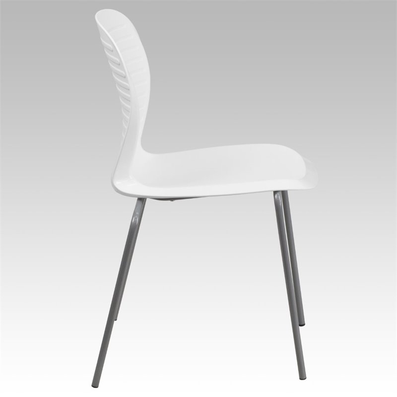 Bowery Hill Metal/Plastic Ergonomically Stacking Chair in White/Silver