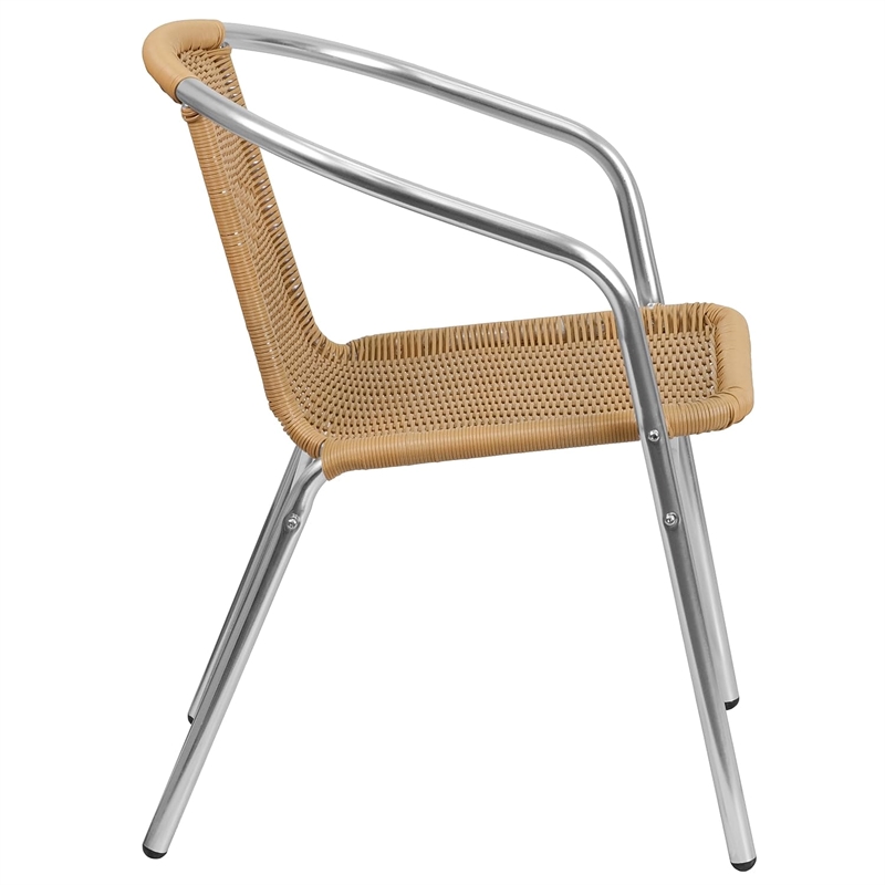 Bowery Hill Aluminum and Rattan Stacking Patio Chair in Beige