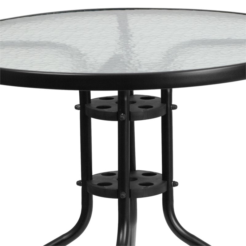 Bowery Hill 5 Piece Metal/Glass Round Patio Dining Set in Black