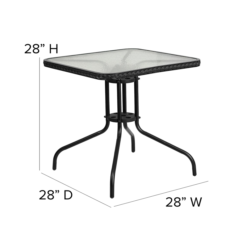 Bowery Hill Rattan/Glass Square Patio Dining Table in Black/Clear