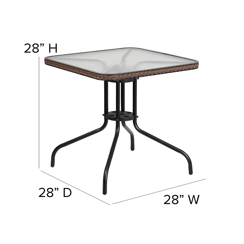 Bowery Hill Rattan/Glass Square Patio Dining Table in Black/Brown