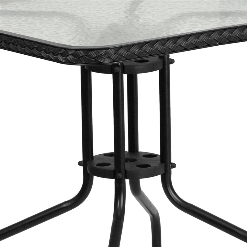 Bowery Hill 2 Piece Rattan/Glass Square Patio Dining Set in Black