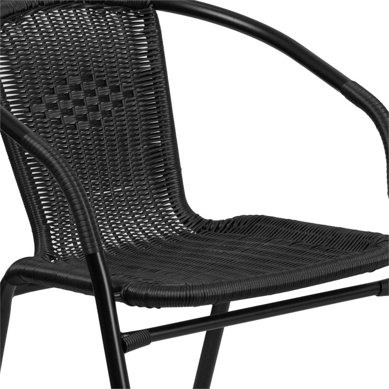 Bowery Hill 2 Piece Rattan/Glass Square Patio Dining Set in Black