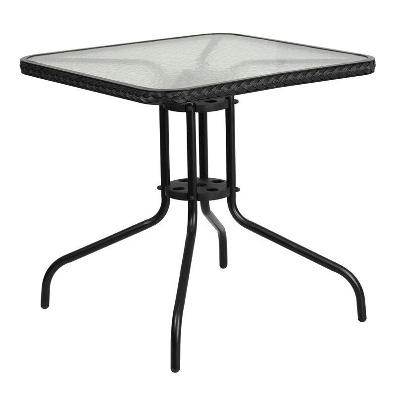 Bowery Hill 5 Piece Rattan/Glass Square Patio Dining Set in Black