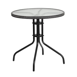 Bowery Hill 29&quot Round Glass Top Patio Dining Table in Black Gray
