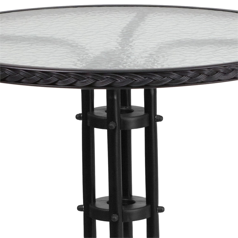 Bowery Hill 2 Piece Rattan/Glass Round Patio Dining Set in Black