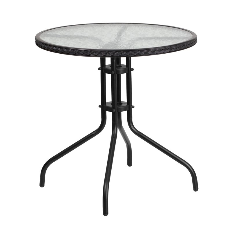 Bowery Hill 2 Piece Rattan/Glass Round Patio Dining Set in Black