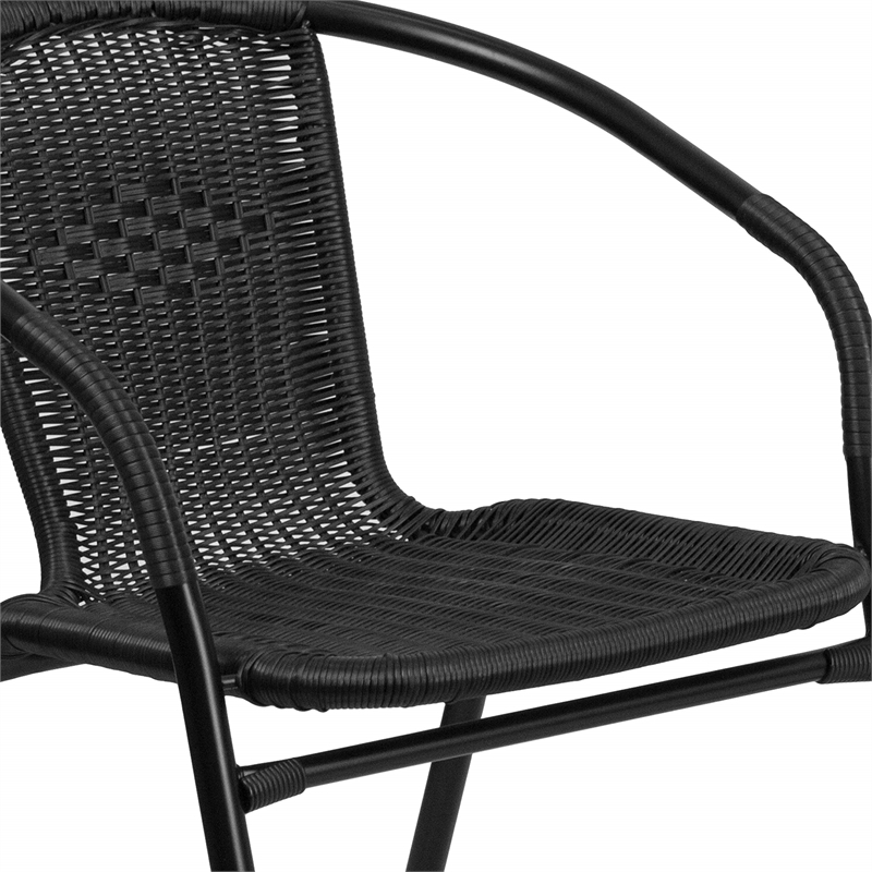 Bowery Hill 5 Piece Rattan/Glass Round Patio Dining Set in Black