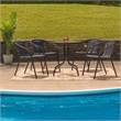 Bowery Hill 5 Piece Rattan/Glass Round Patio Dining Set in Black