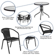 Bowery Hill 5 Piece Rattan/Glass Round Patio Dining Set in Black