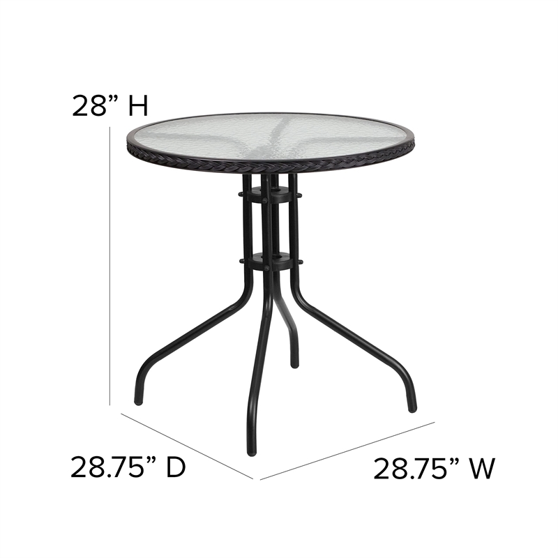 Bowery Hill 5 Piece Rattan/Glass Round Patio Dining Set in Black