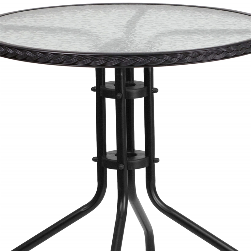 Bowery Hill 5 Piece Rattan/Glass Round Patio Dining Set in Black