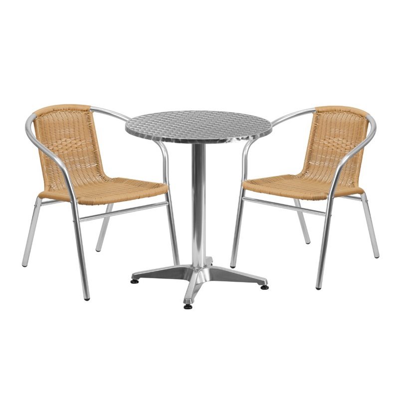 Bowery Hill 3 Piece Round Patio Bistro Set in Aluminum and Beige