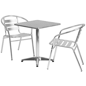 Bowery Hill Stainless Steel Aluminum Silver Patio Bistro Set Square Lightweight 27.5&quotH Unassembled