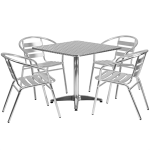 Bowery Hill 5 Piece Stainless Steel Square Patio Dining Set in Aluminum Silver