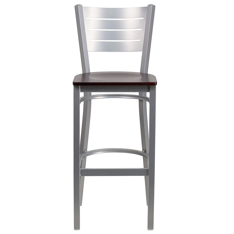 Bowery Hill Bar Stool in Mahogany and Silver